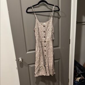 Cheetah Print Button-Down Cream Dress w/ pockets